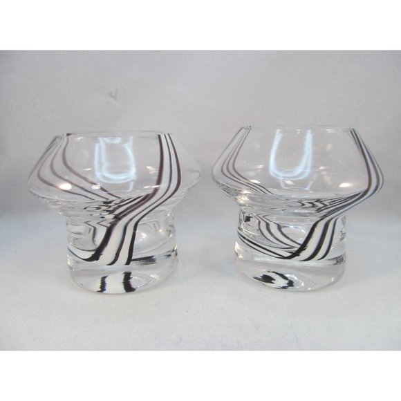 Caithness Black and White Striped Glass Tea Light Holder set of 2 - Picture 10 of 12